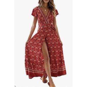 NWT Zesica (Amazon) Boho Floral Print Wrap Maxi Dress Size small